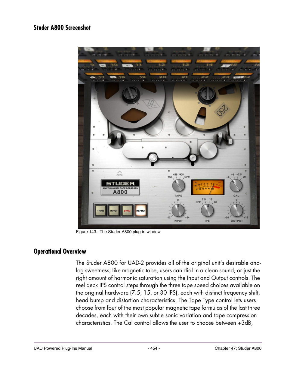 Studer a800 screenshot, Operational overview, Studer a800 screenshot operational overview | Universal Audio UAD Plug-Ins ver.7.4.2 User Manual | Page 454 / 508