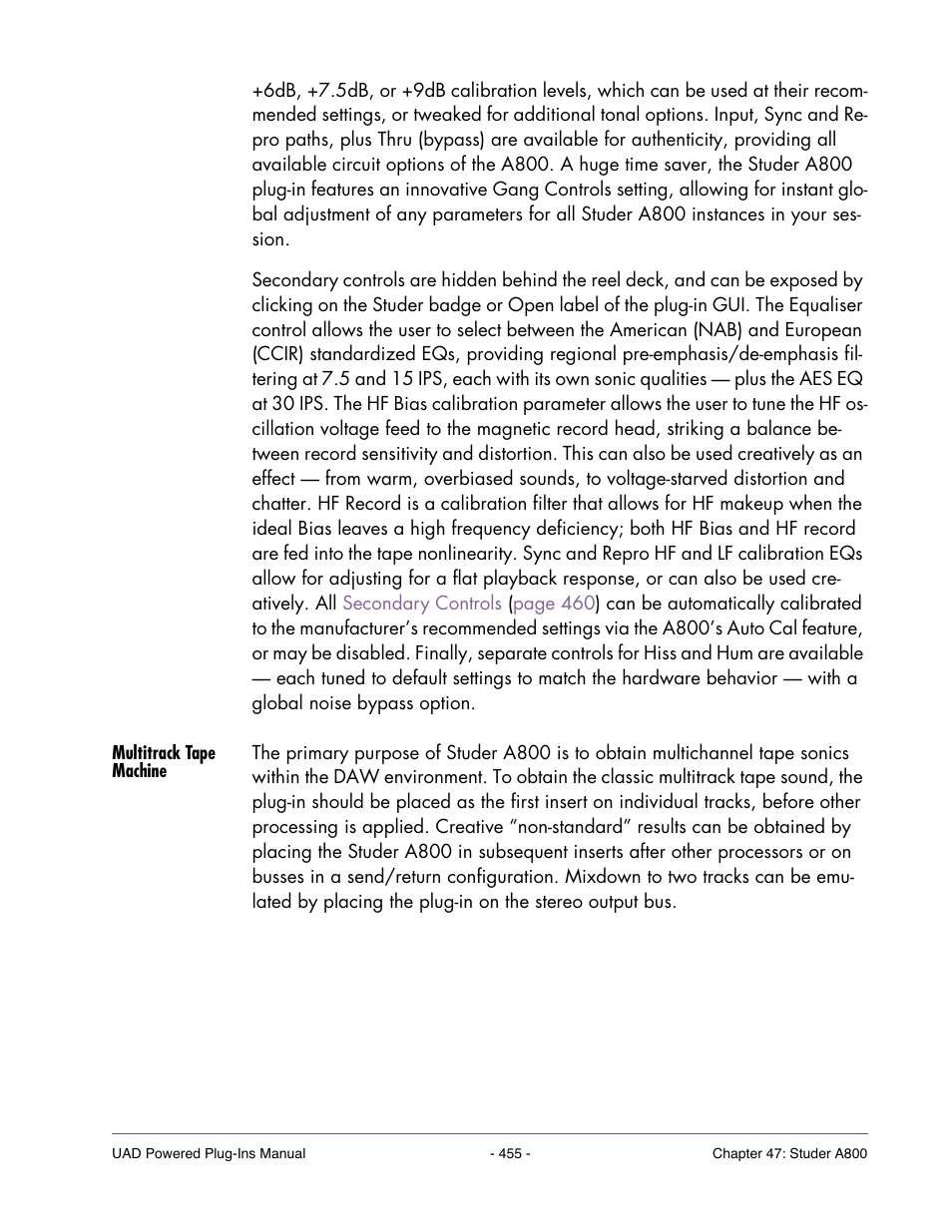 Multitrack tape machine | Universal Audio UAD Plug-Ins ver.7.4.2 User Manual | Page 455 / 508