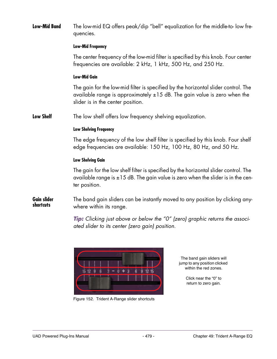 Low-mid band, Low shelf, Gain slider shortcuts | Universal Audio UAD Plug-Ins ver.7.4.2 User Manual | Page 479 / 508