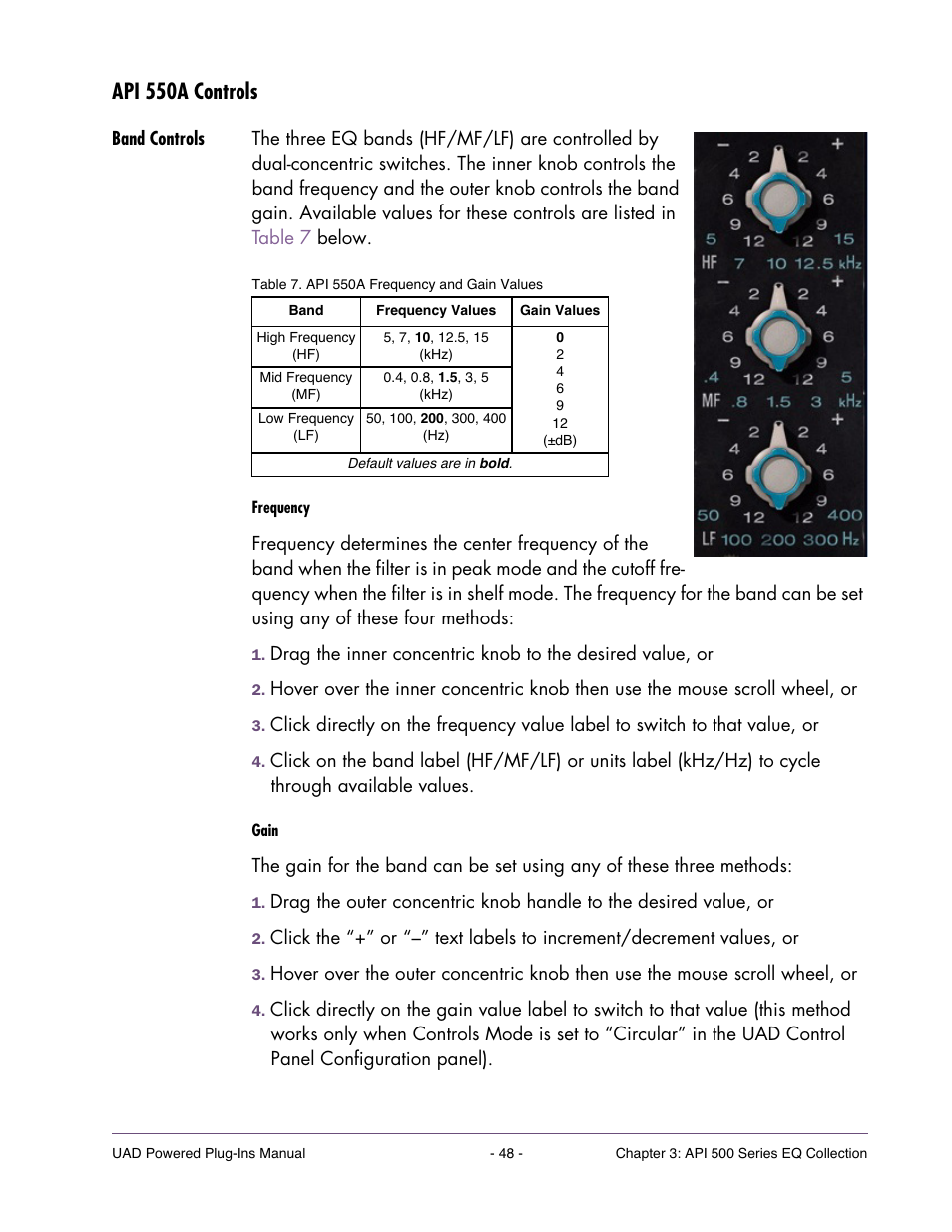 Api 550a controls, Band controls | Universal Audio UAD Plug-Ins ver.7.4.2 User Manual | Page 48 / 508