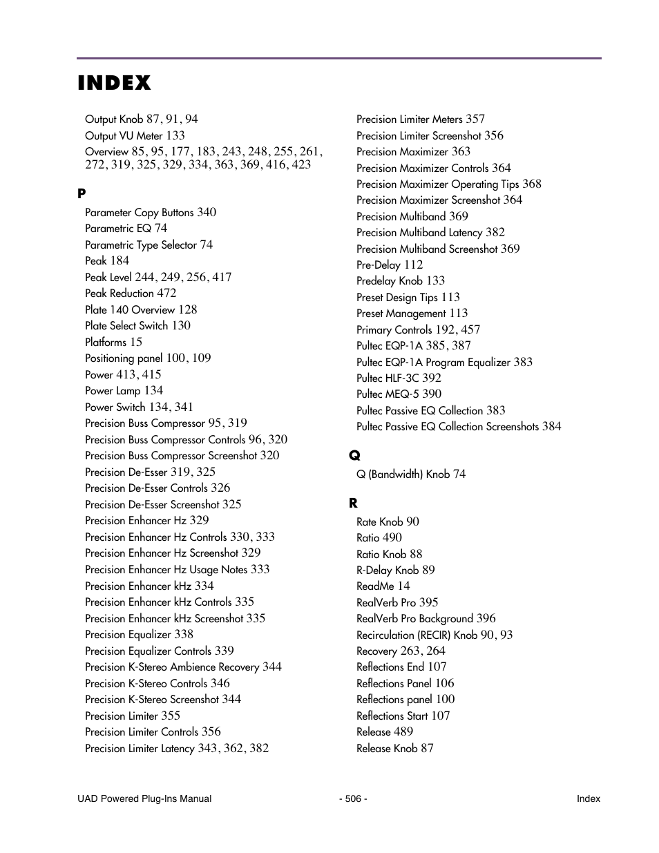 Index | Universal Audio UAD Plug-Ins ver.7.4.2 User Manual | Page 506 / 508