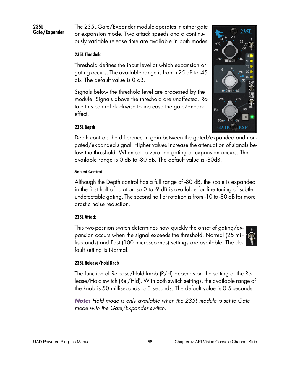 235l gate/expander | Universal Audio UAD Plug-Ins ver.7.4.2 User Manual | Page 58 / 508