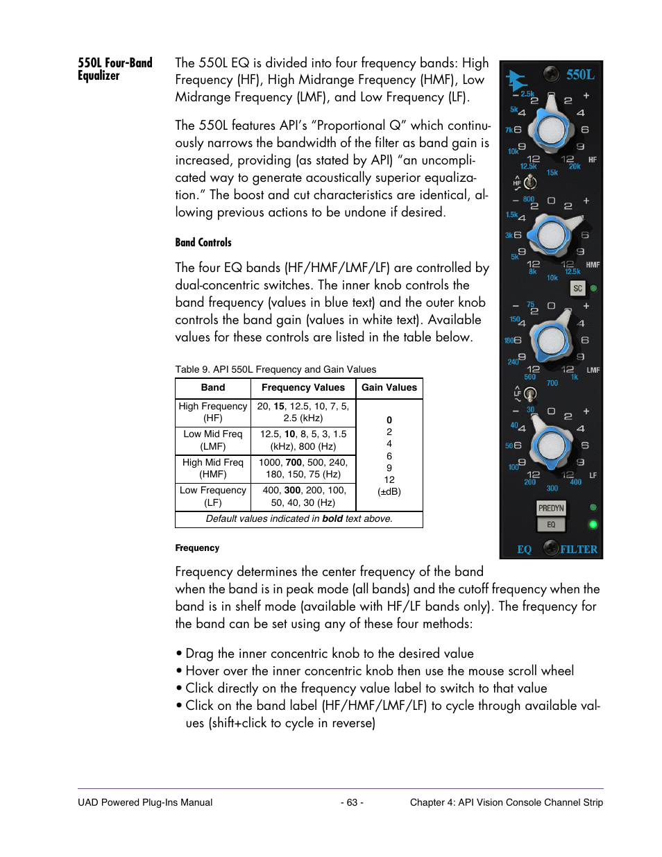 550l four-band equalizer | Universal Audio UAD Plug-Ins ver.7.4.2 User Manual | Page 63 / 508