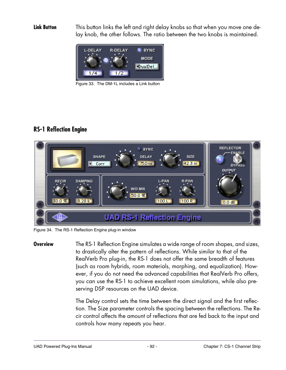 Link button, Rs-1 reflection engine, Overview | Universal Audio UAD Plug-Ins ver.7.4.2 User Manual | Page 92 / 508