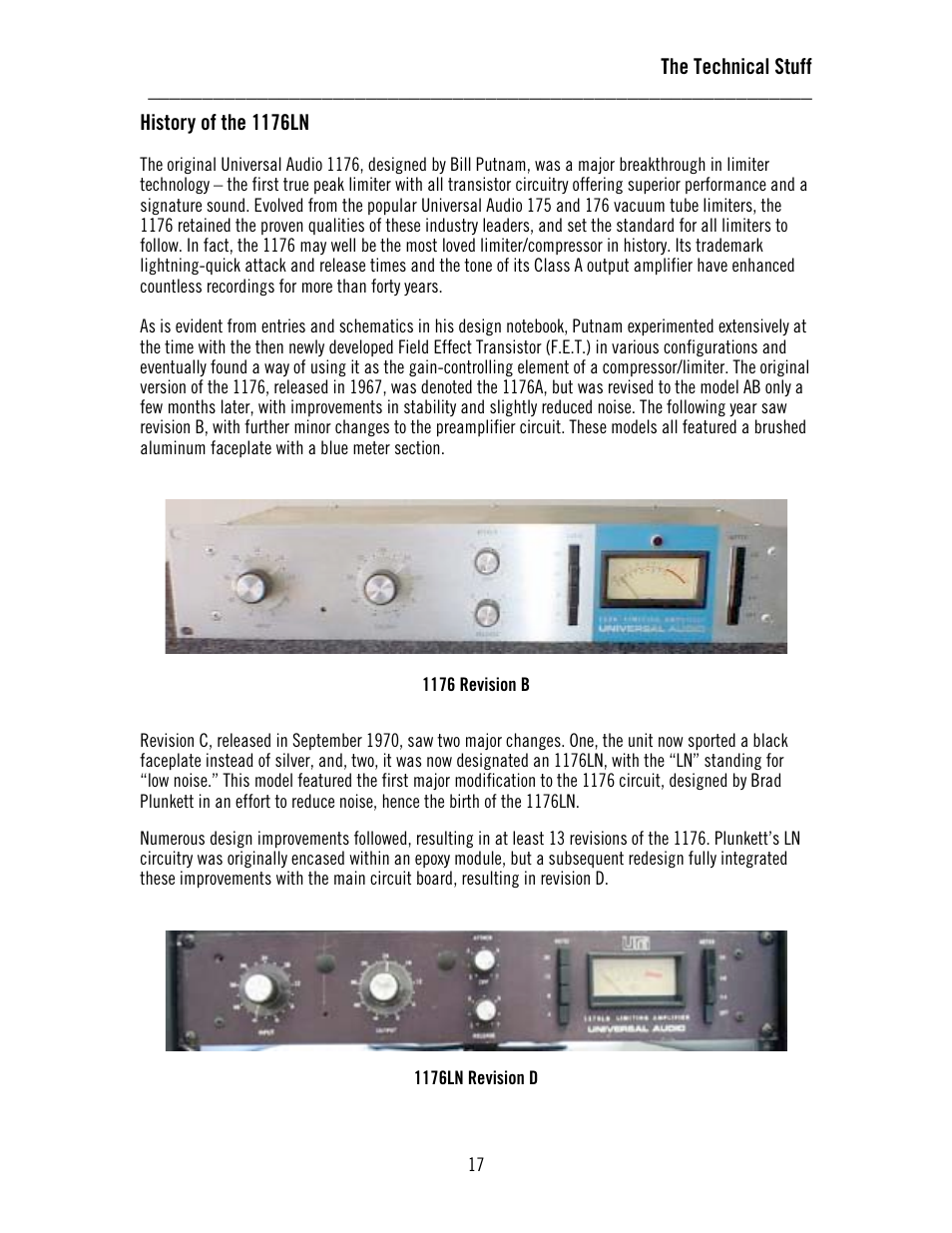 The technical stuff, History of the 1176ln | Universal Audio 1176LN Solid-State User Manual | Page 17 / 39