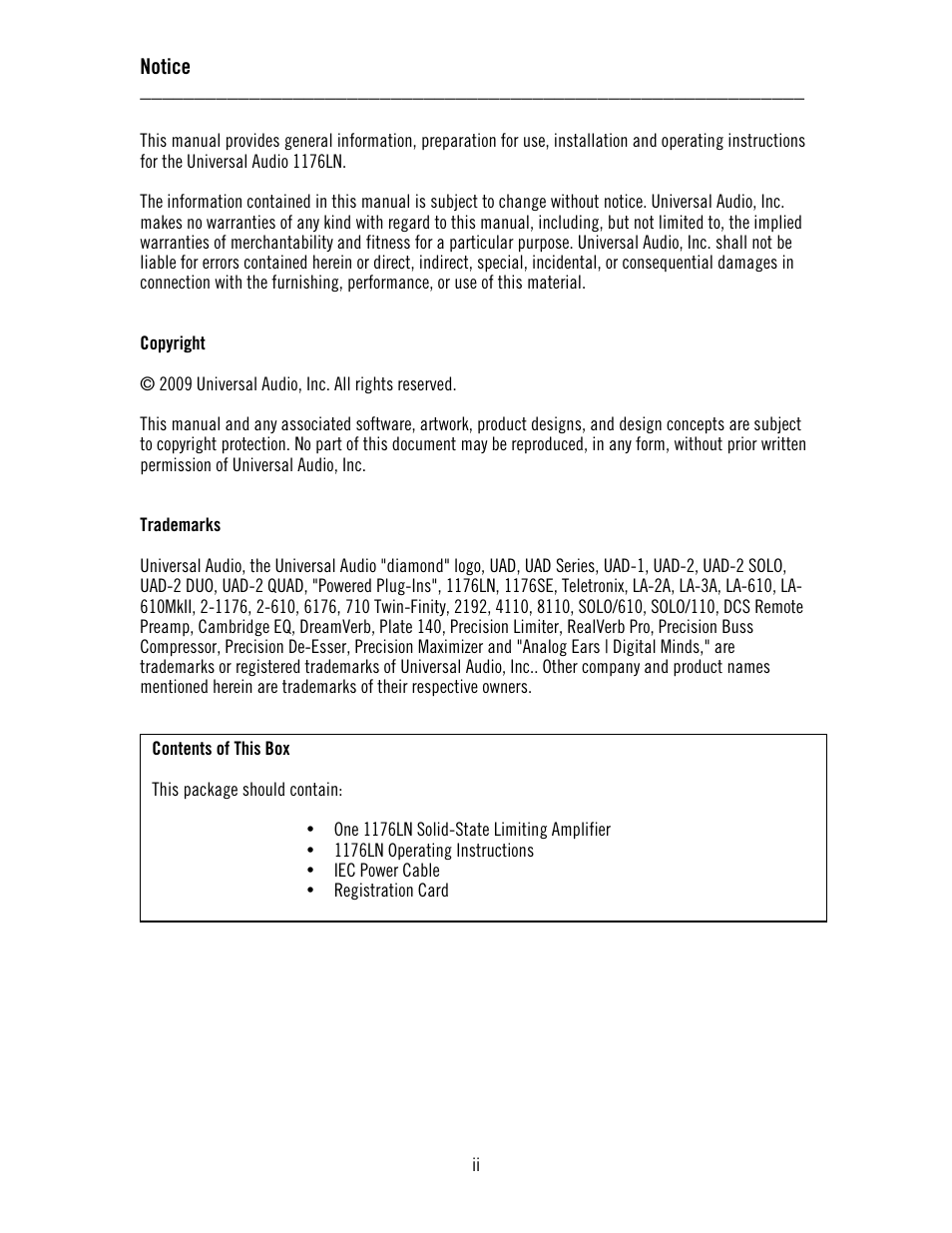 Universal Audio 1176LN Solid-State User Manual | Page 2 / 39