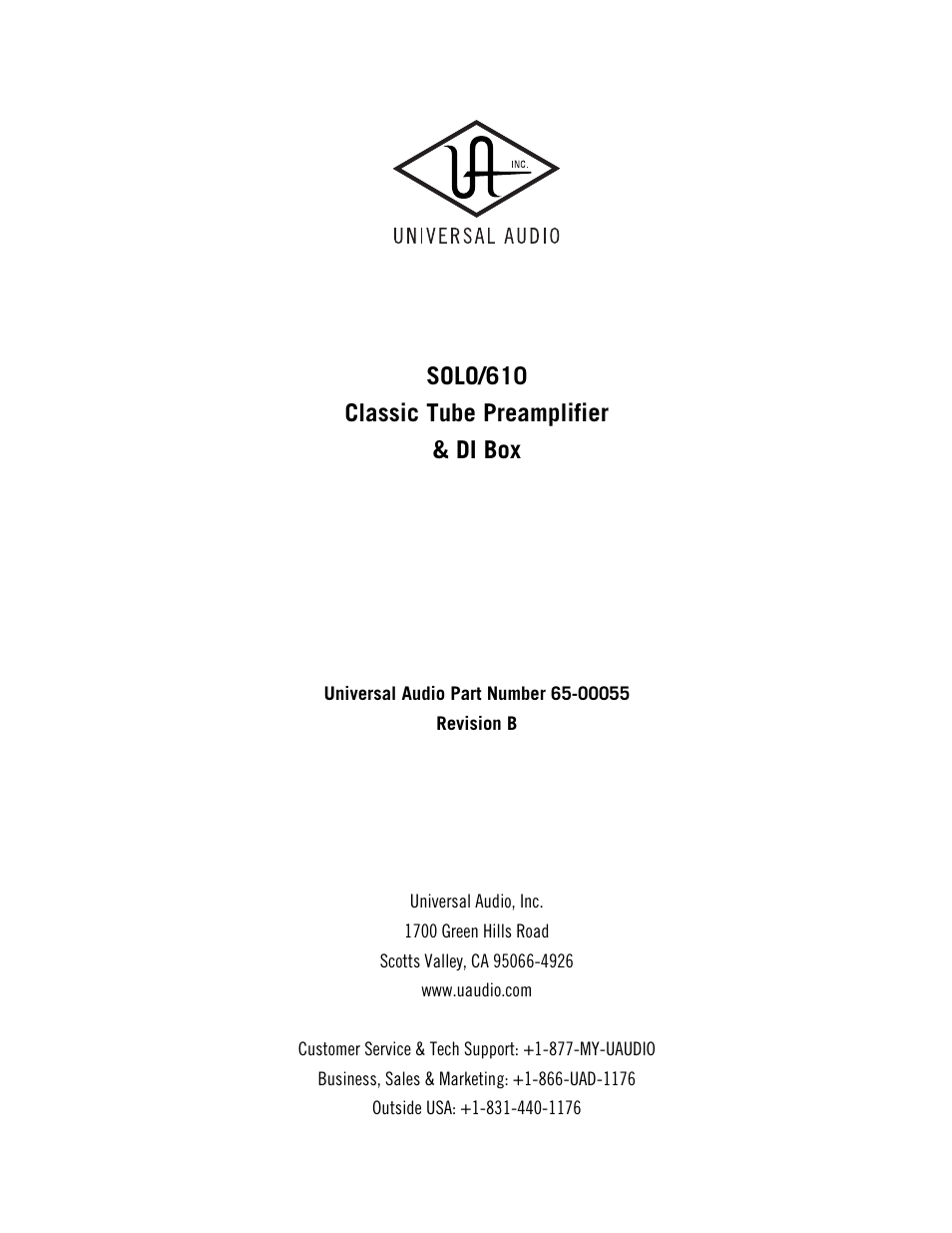 Universal Audio SOLO 610 User Manual | 24 pages