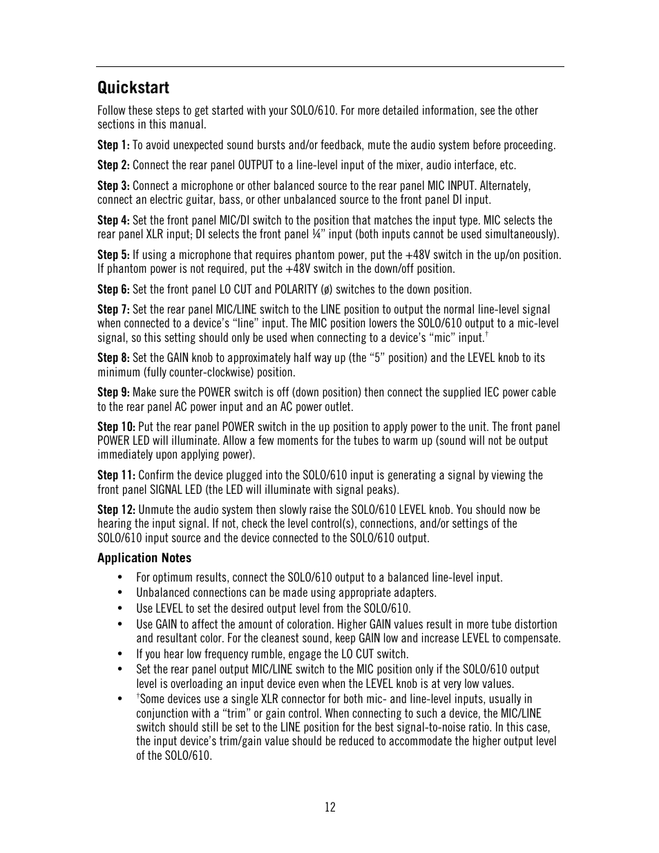 Quickstart | Universal Audio SOLO 610 User Manual | Page 12 / 24