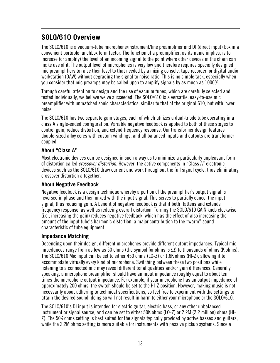 Solo/610 overview | Universal Audio SOLO 610 User Manual | Page 13 / 24