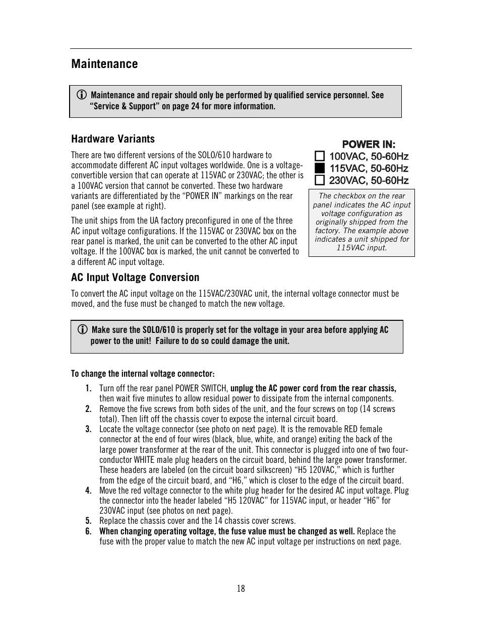 Maintenance | Universal Audio SOLO 610 User Manual | Page 18 / 24