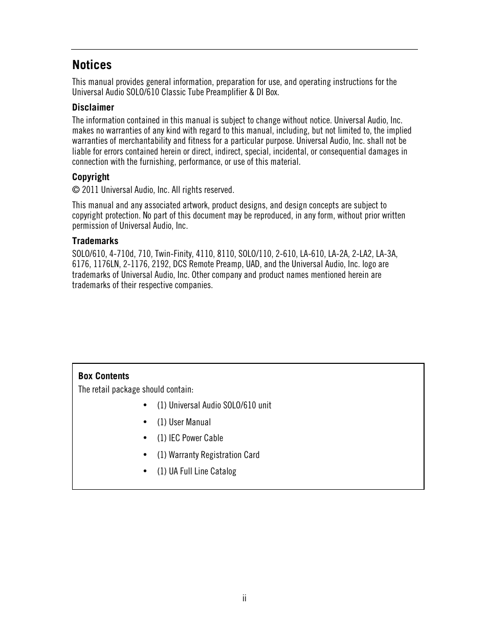 Notices | Universal Audio SOLO 610 User Manual | Page 2 / 24