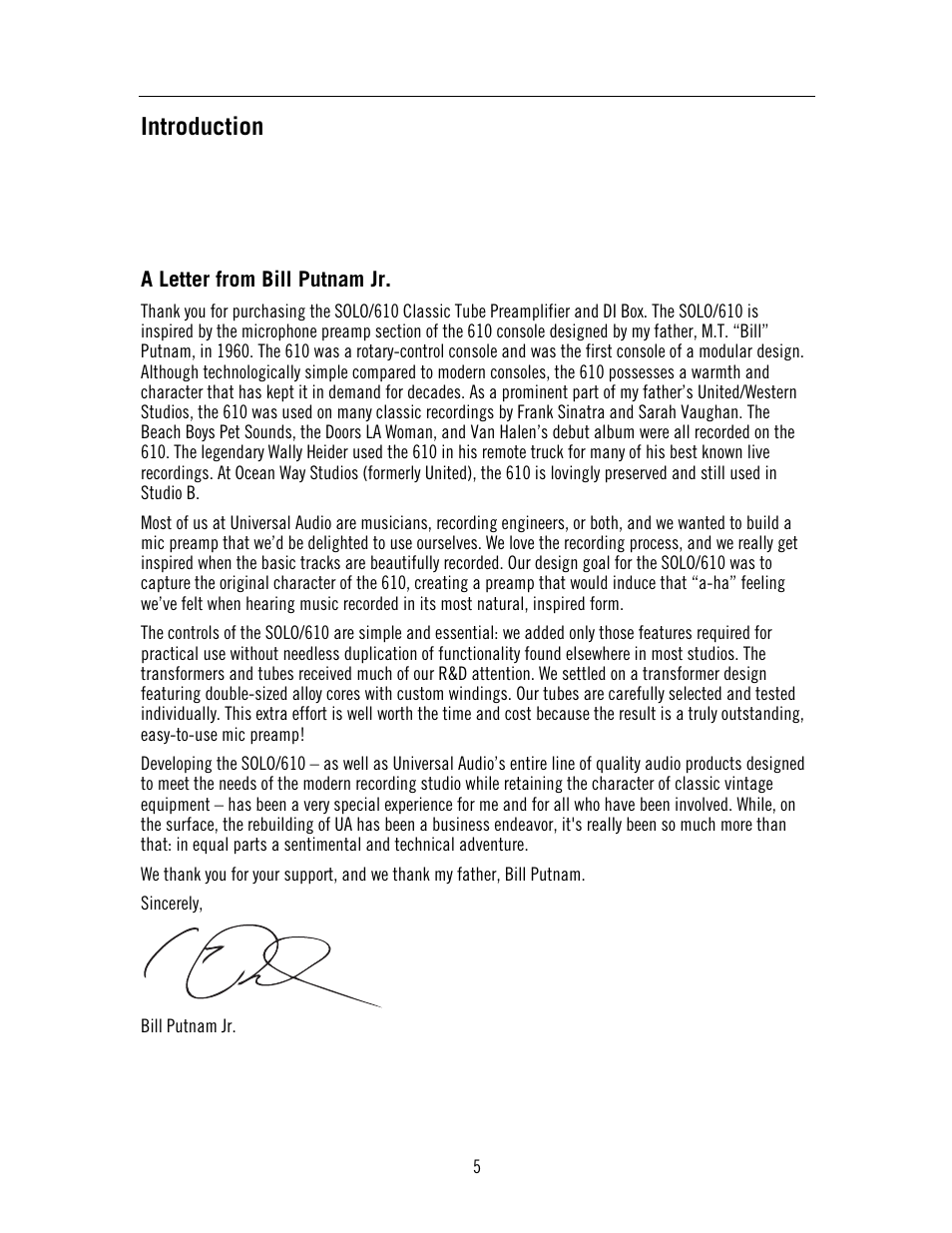 Introduction | Universal Audio SOLO 610 User Manual | Page 5 / 24