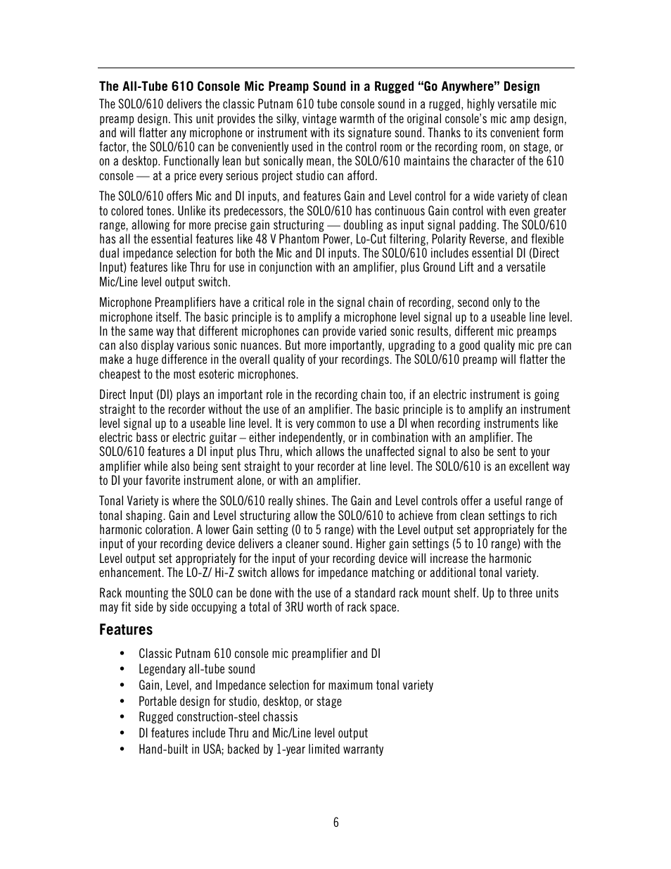 Universal Audio SOLO 610 User Manual | Page 6 / 24