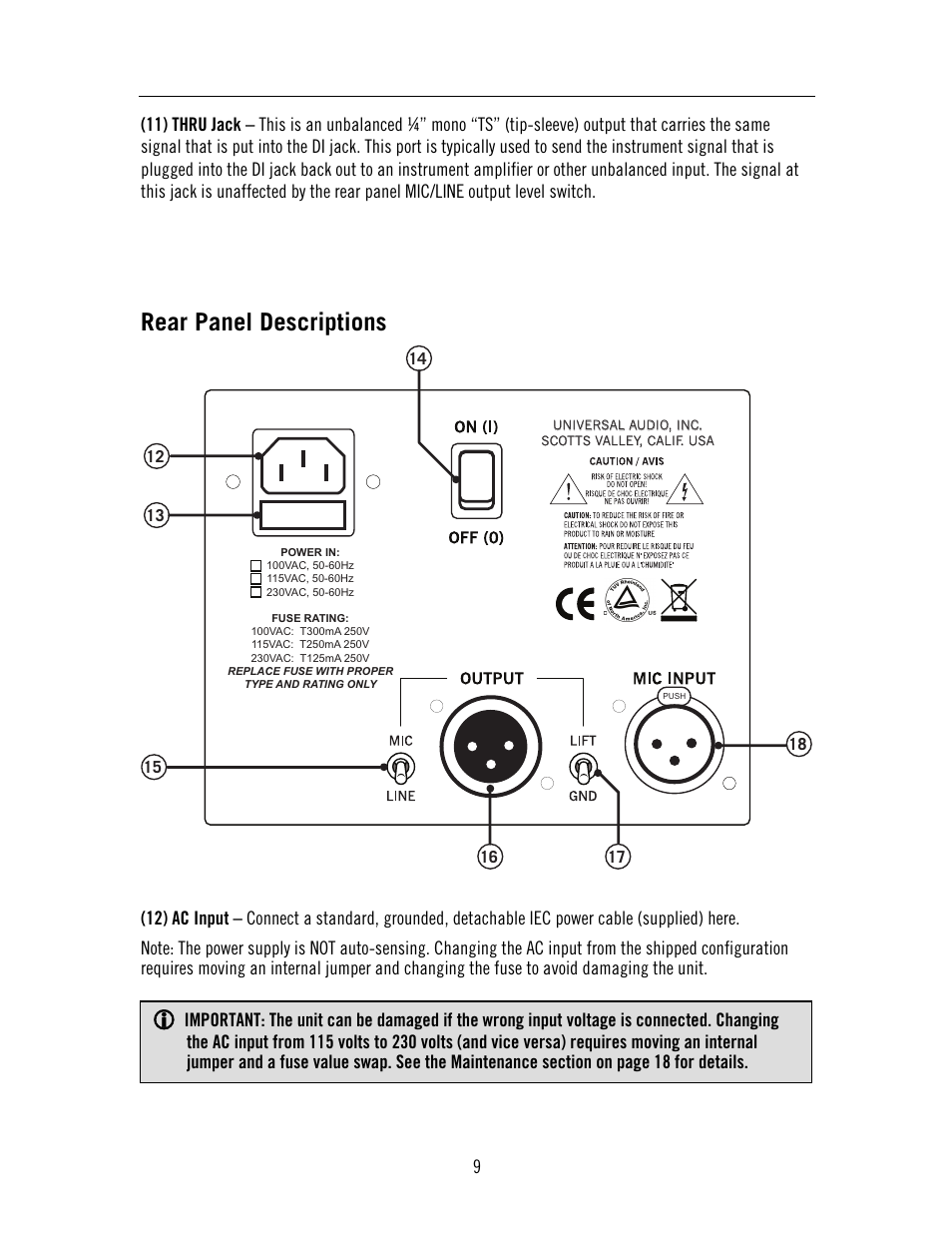 Rear panel descriptions | Universal Audio SOLO 610 User Manual | Page 9 / 24