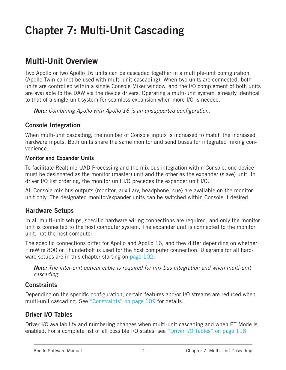 Chapter 7: multi-unit cascading, Multi-unit overview | Universal Audio Apollo Software User Manual | Page 101 / 151
