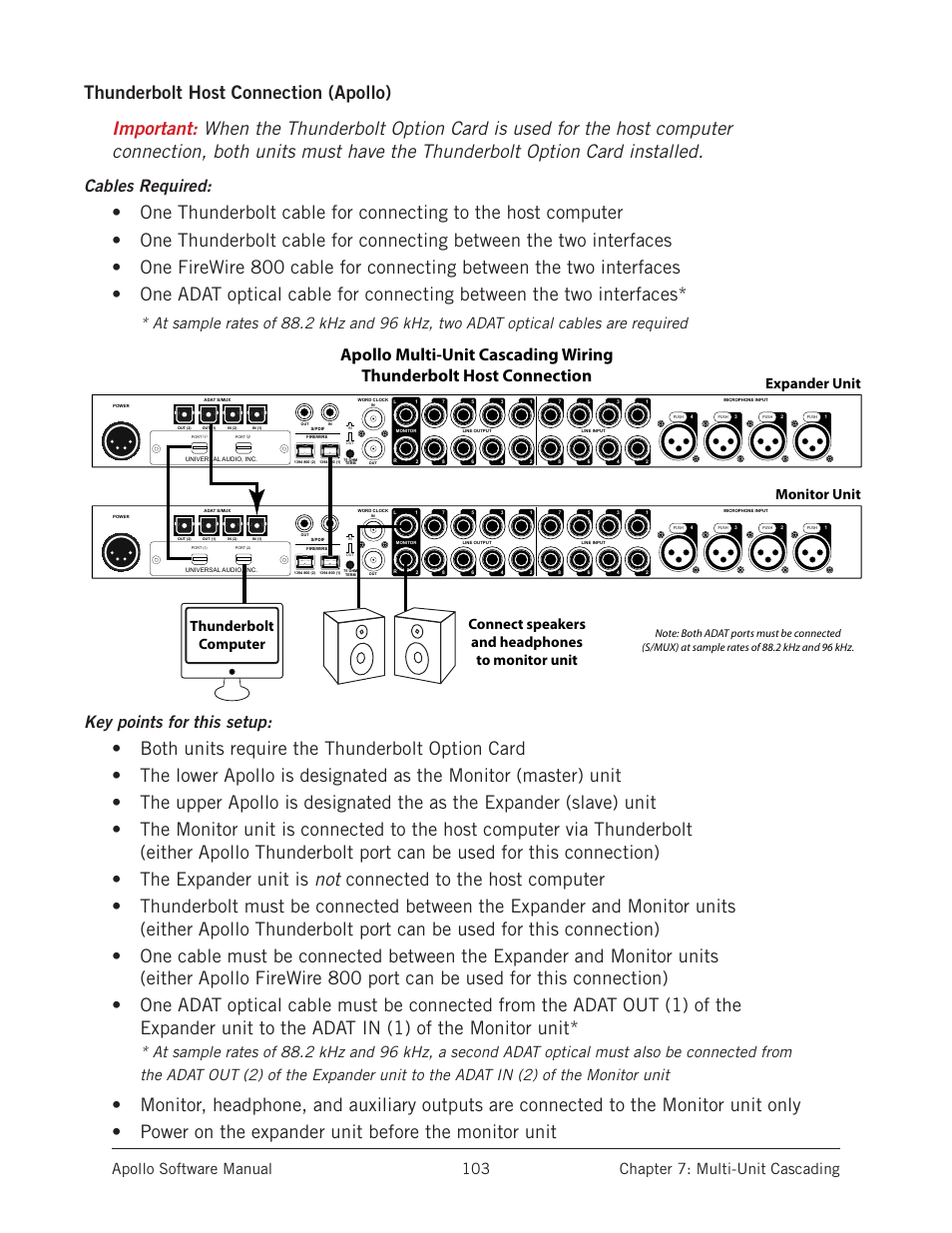 Cables required, Key points for this setup, Word clock word clock | Universal Audio Apollo Software User Manual | Page 103 / 151
