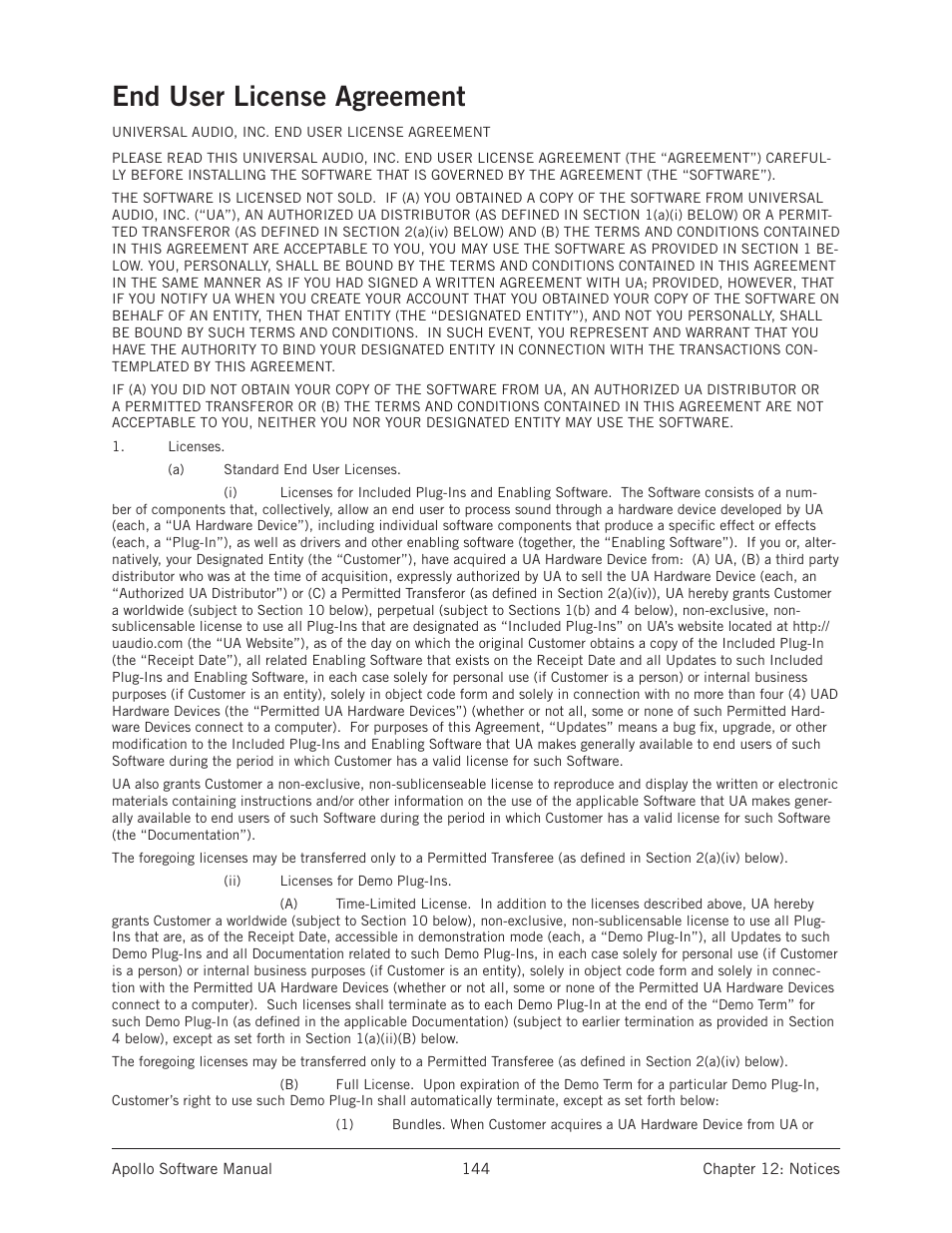 End user license agreement | Universal Audio Apollo Software User Manual | Page 144 / 151