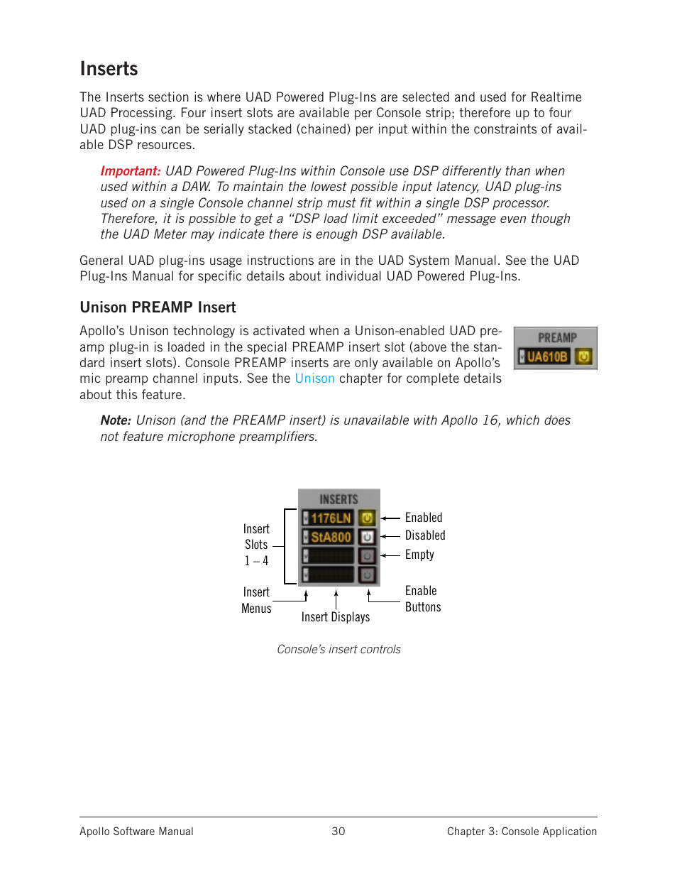 Inserts | Universal Audio Apollo Software User Manual | Page 30 / 151