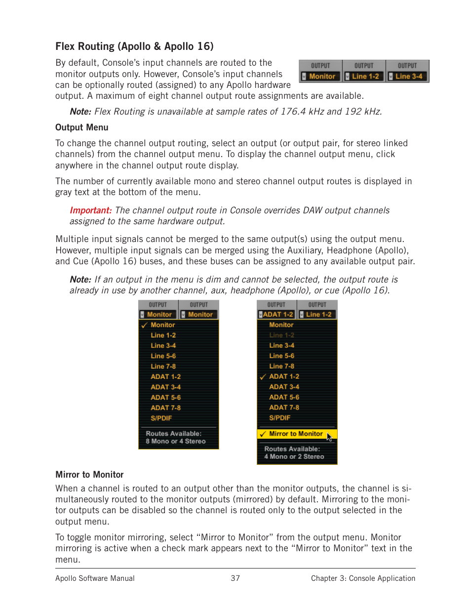 Flex routing (apollo & apollo 16) | Universal Audio Apollo Software User Manual | Page 37 / 151
