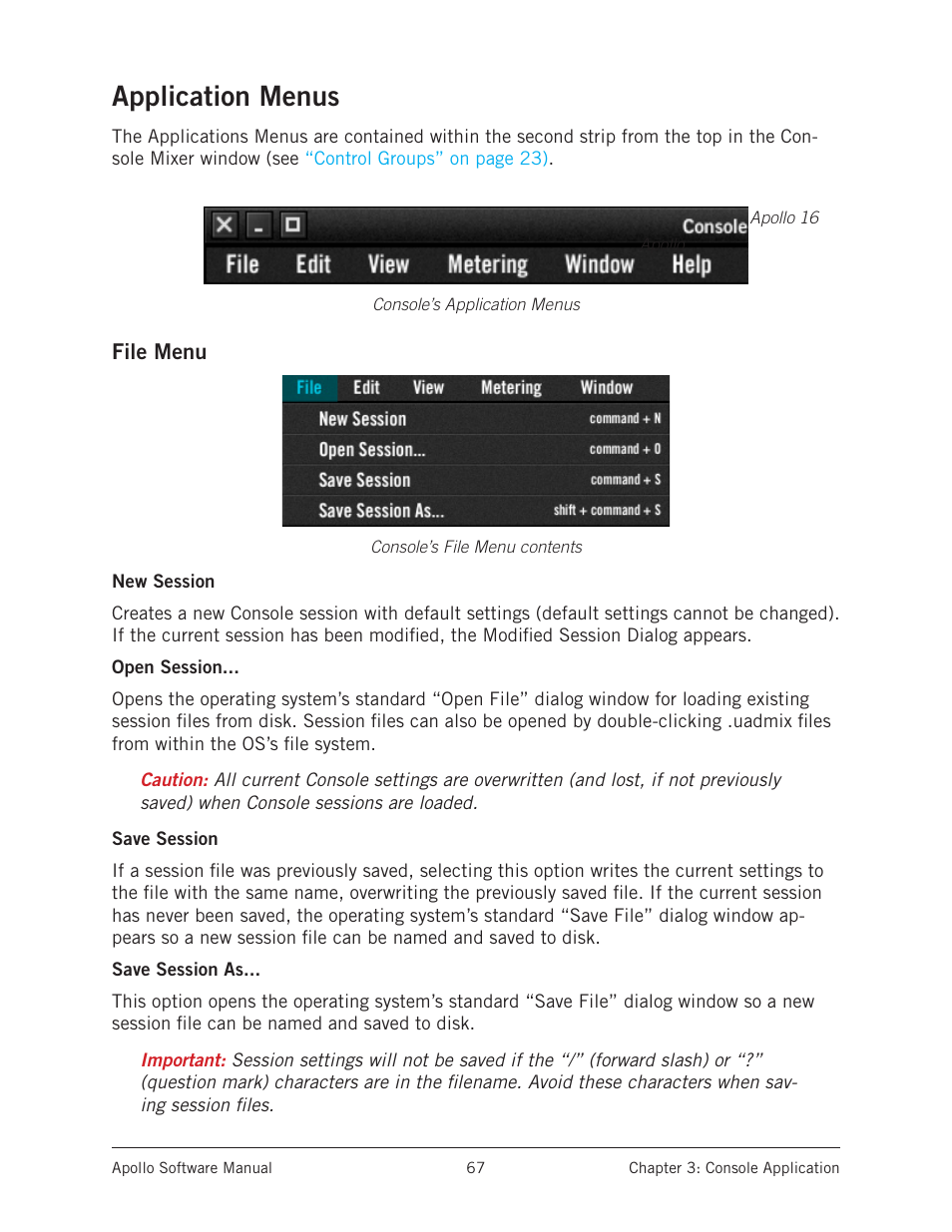 Application menus, File menu | Universal Audio Apollo Software User Manual | Page 67 / 151