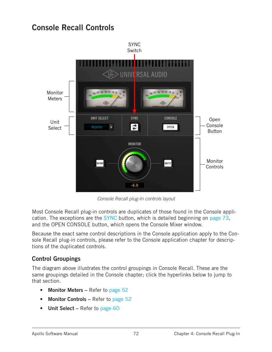 Console recall controls | Universal Audio Apollo Software User Manual | Page 72 / 151