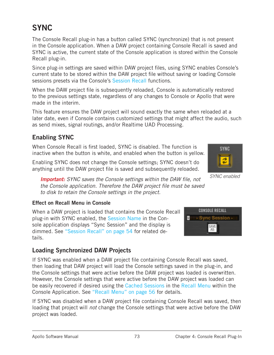 Sync, Is dimmed. see, For related details | Via the | Universal Audio Apollo Software User Manual | Page 73 / 151