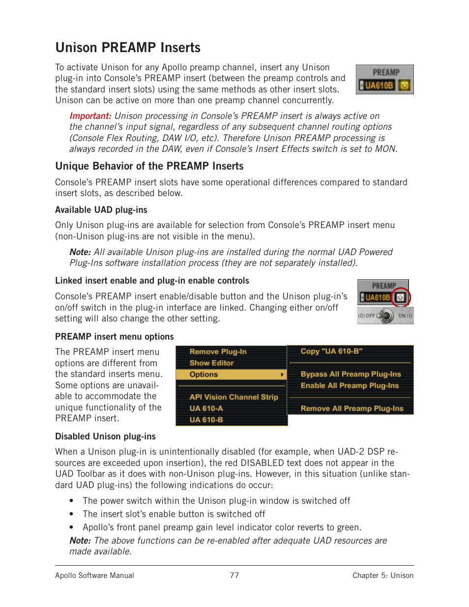 Unison preamp inserts | Universal Audio Apollo Software User Manual | Page 77 / 151