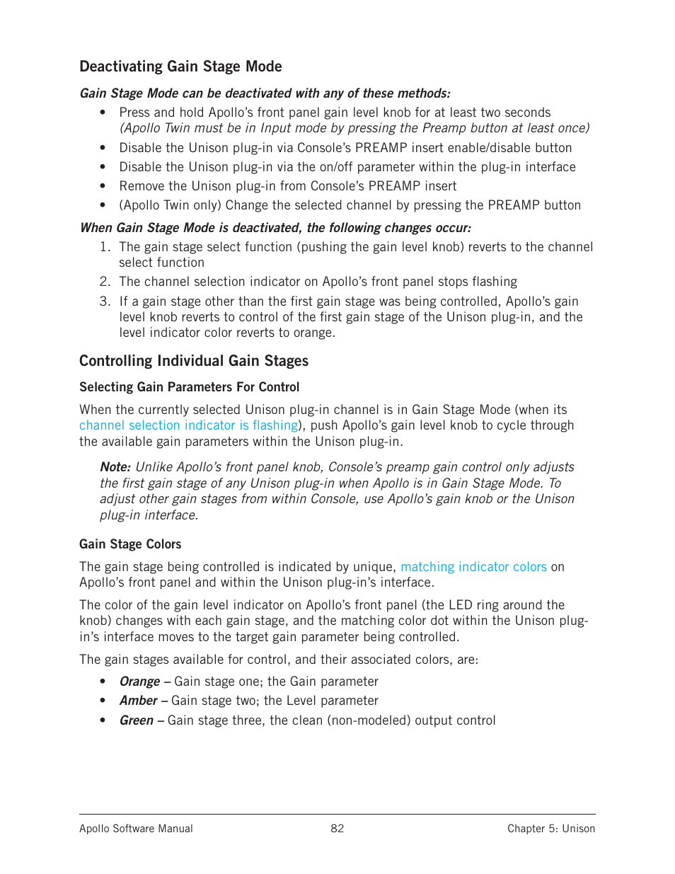Gain stage colors, For related information | Universal Audio Apollo Software User Manual | Page 82 / 151