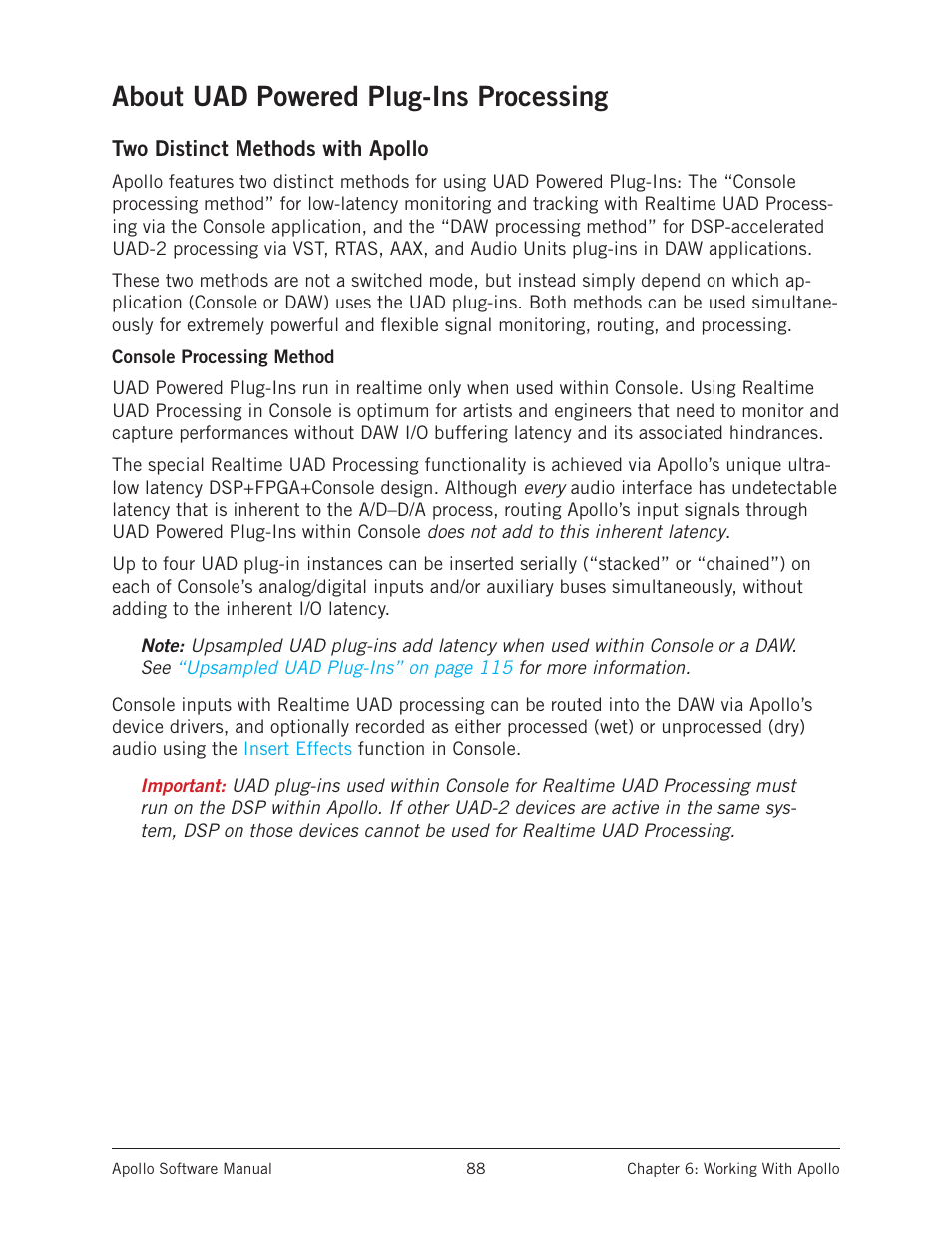 About uad powered plug-ins processing, Ws, see, For general uad | For details | Universal Audio Apollo Software User Manual | Page 88 / 151