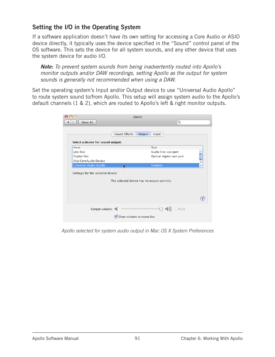 Setting the i/o in the operating system | Universal Audio Apollo Software User Manual | Page 91 / 151