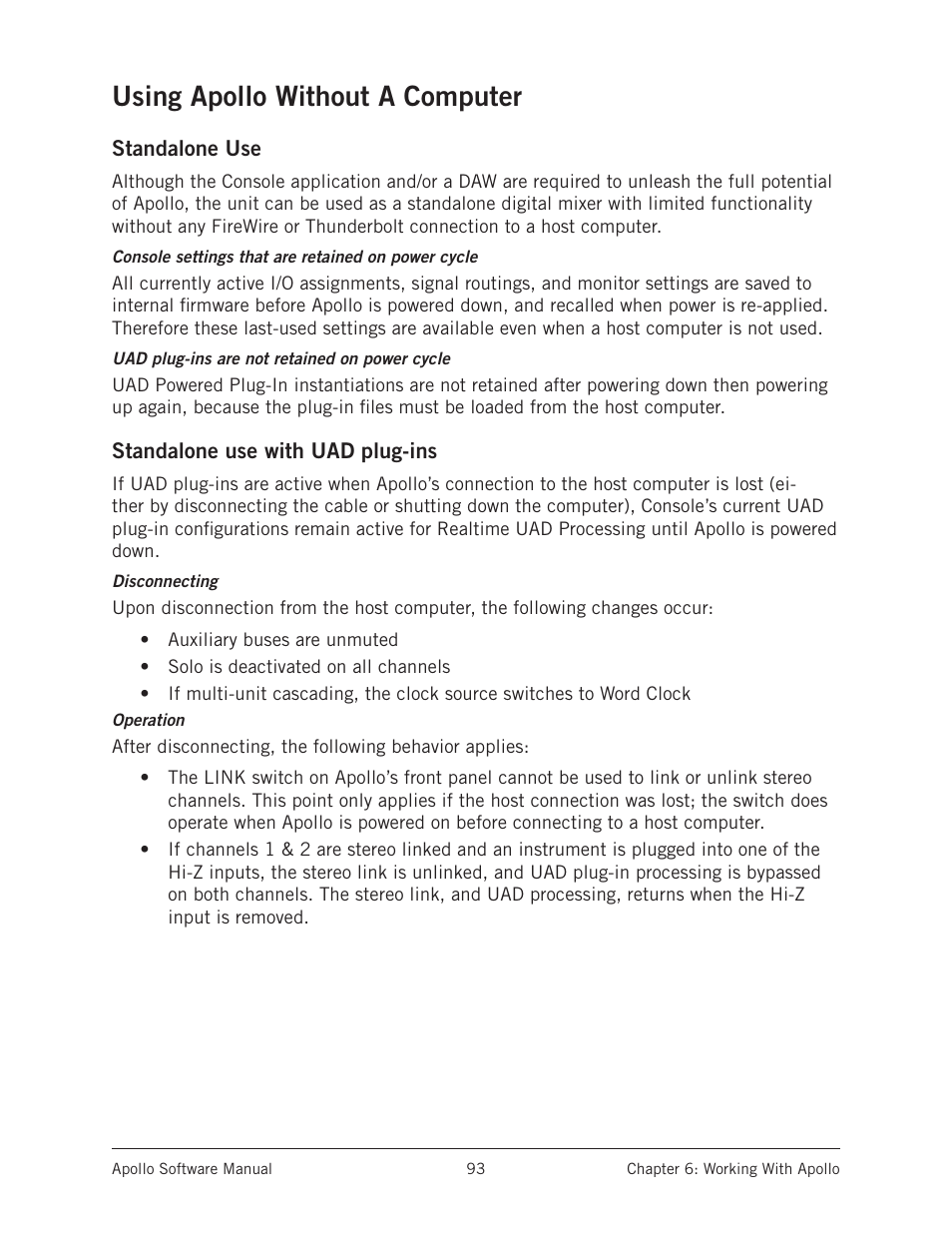 Using apollo without a computer | Universal Audio Apollo Software User Manual | Page 93 / 151