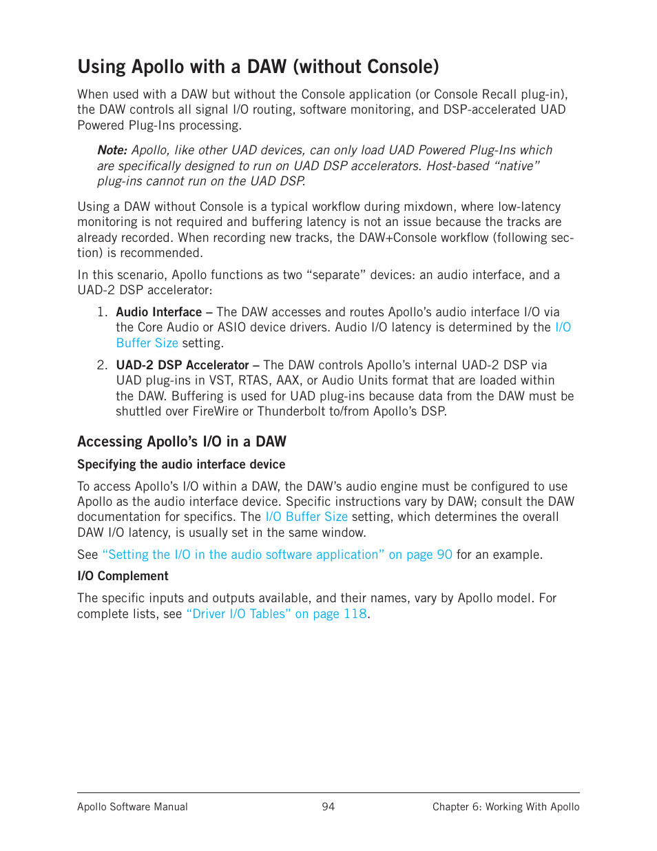 Using apollo with a daw (without console), Using apollo with a daw (without | Universal Audio Apollo Software User Manual | Page 94 / 151