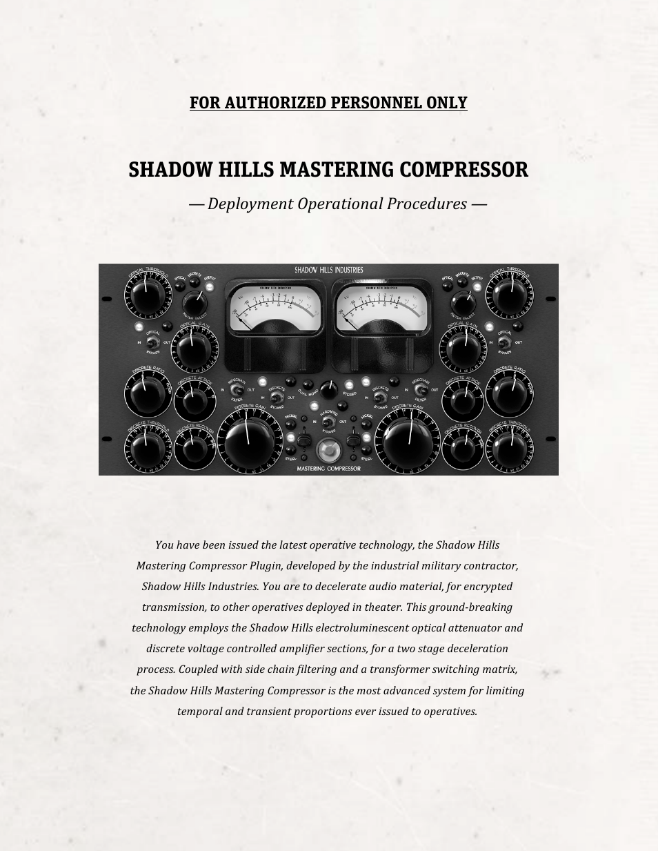 Universal Audio SHADOW HILLS MASTERING COMPRESSOR User Manual | 8 pages