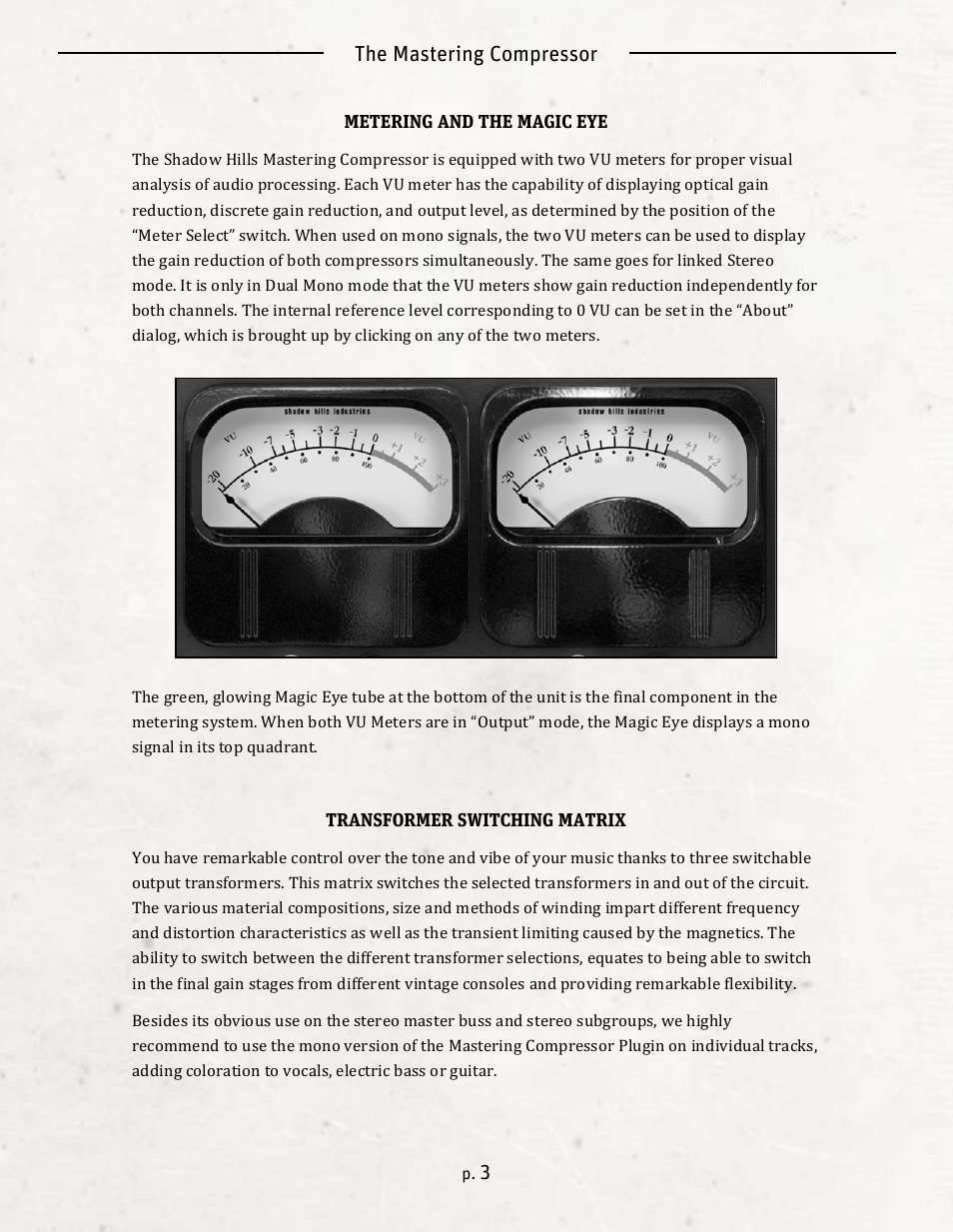The mastering compressor | Universal Audio SHADOW HILLS MASTERING COMPRESSOR User Manual | Page 3 / 8