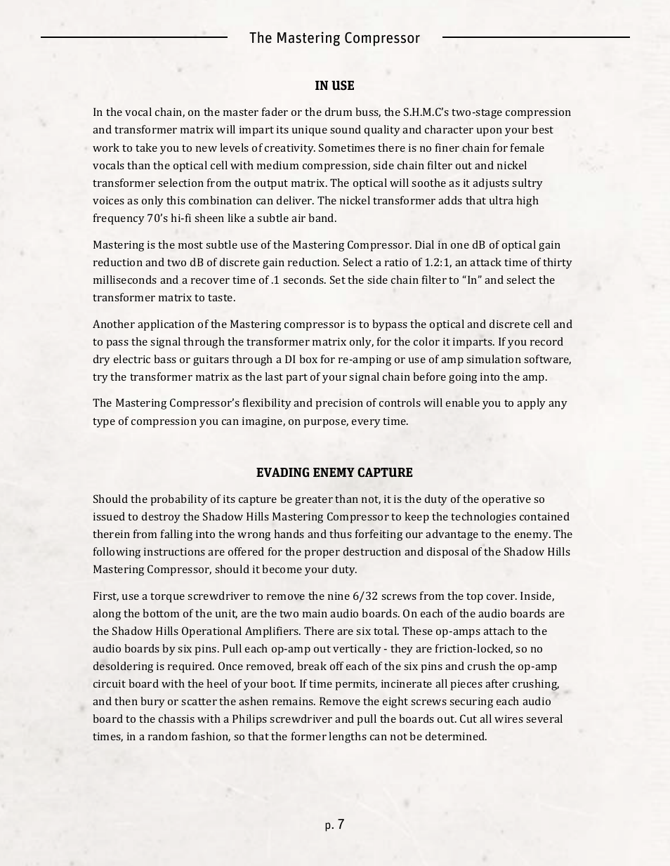 The mastering compressor | Universal Audio SHADOW HILLS MASTERING COMPRESSOR User Manual | Page 7 / 8