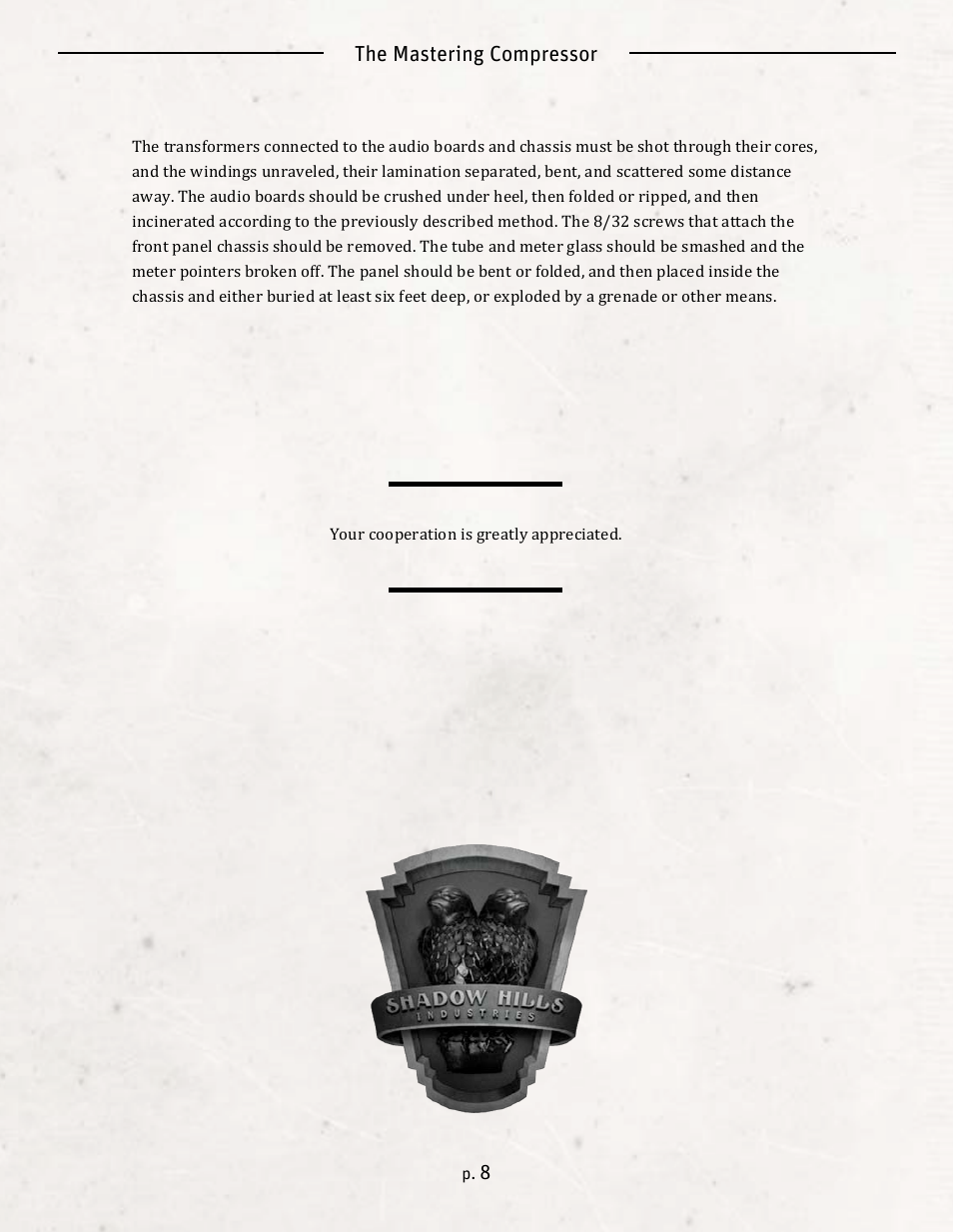 The mastering compressor | Universal Audio SHADOW HILLS MASTERING COMPRESSOR User Manual | Page 8 / 8