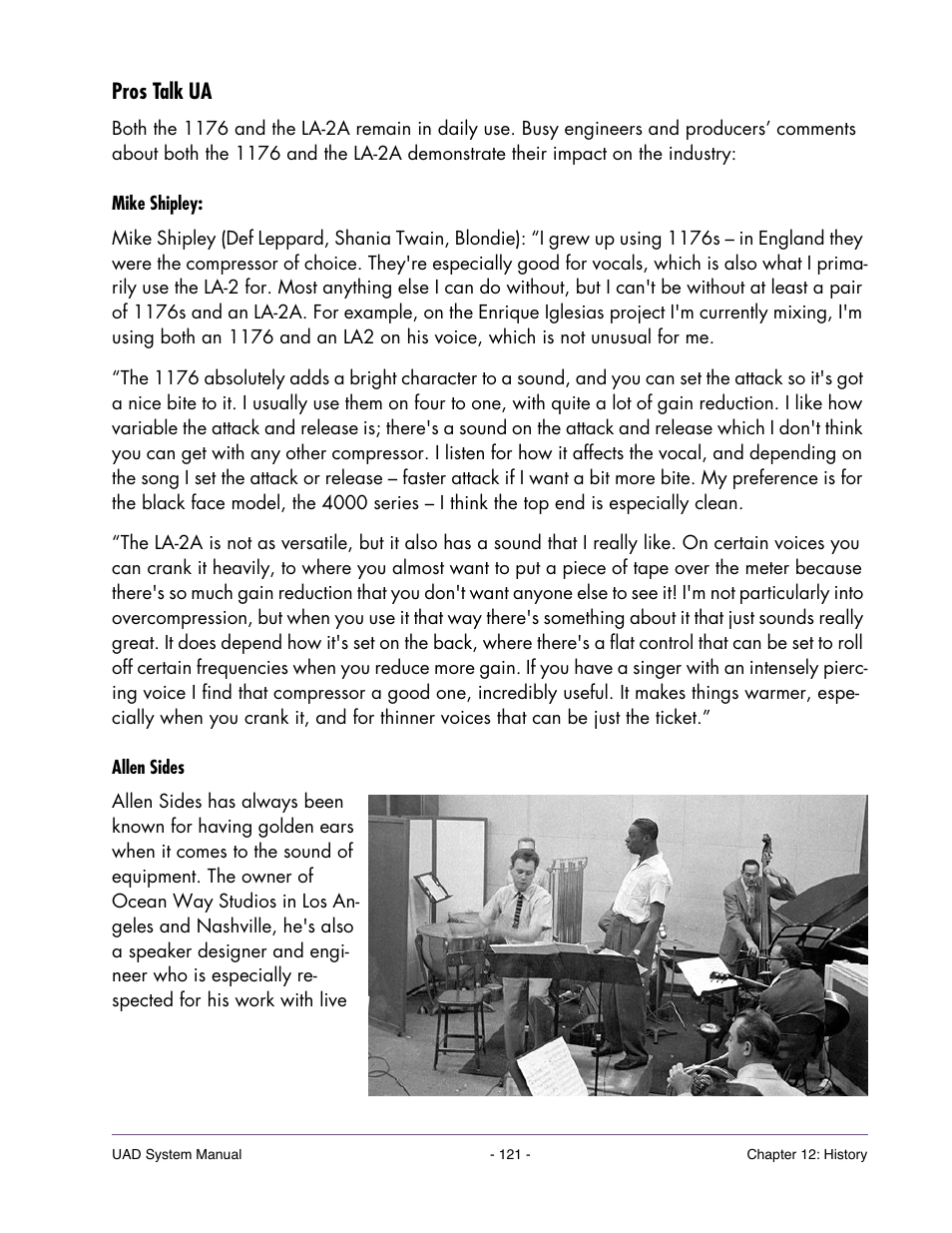 Pros talk ua, Mike shipley, Allen sides | Universal Audio UAD SYSTEM ver.6.3.2 User Manual | Page 121 / 129