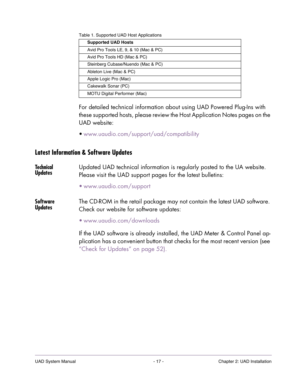 Latest information & software updates, Technical updates, Software updates | Universal Audio UAD SYSTEM ver.6.3.2 User Manual | Page 17 / 129