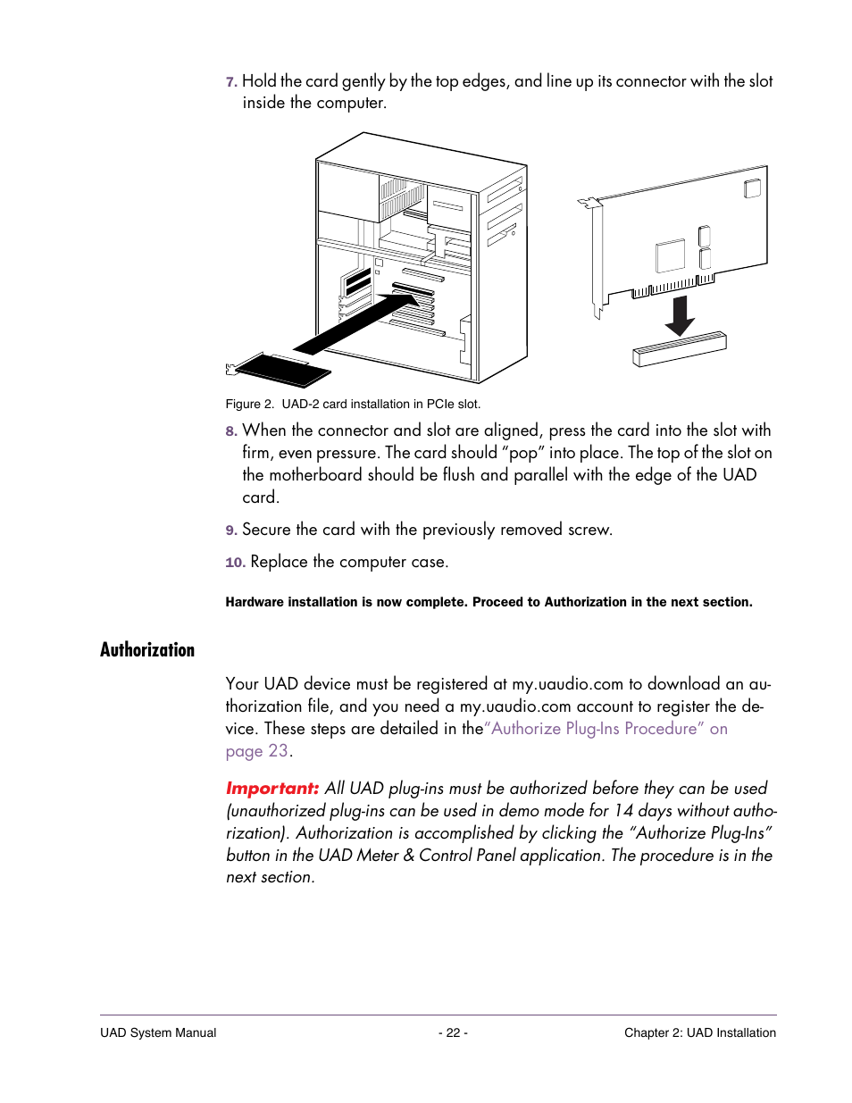 Authorization | Universal Audio UAD SYSTEM ver.6.3.2 User Manual | Page 22 / 129