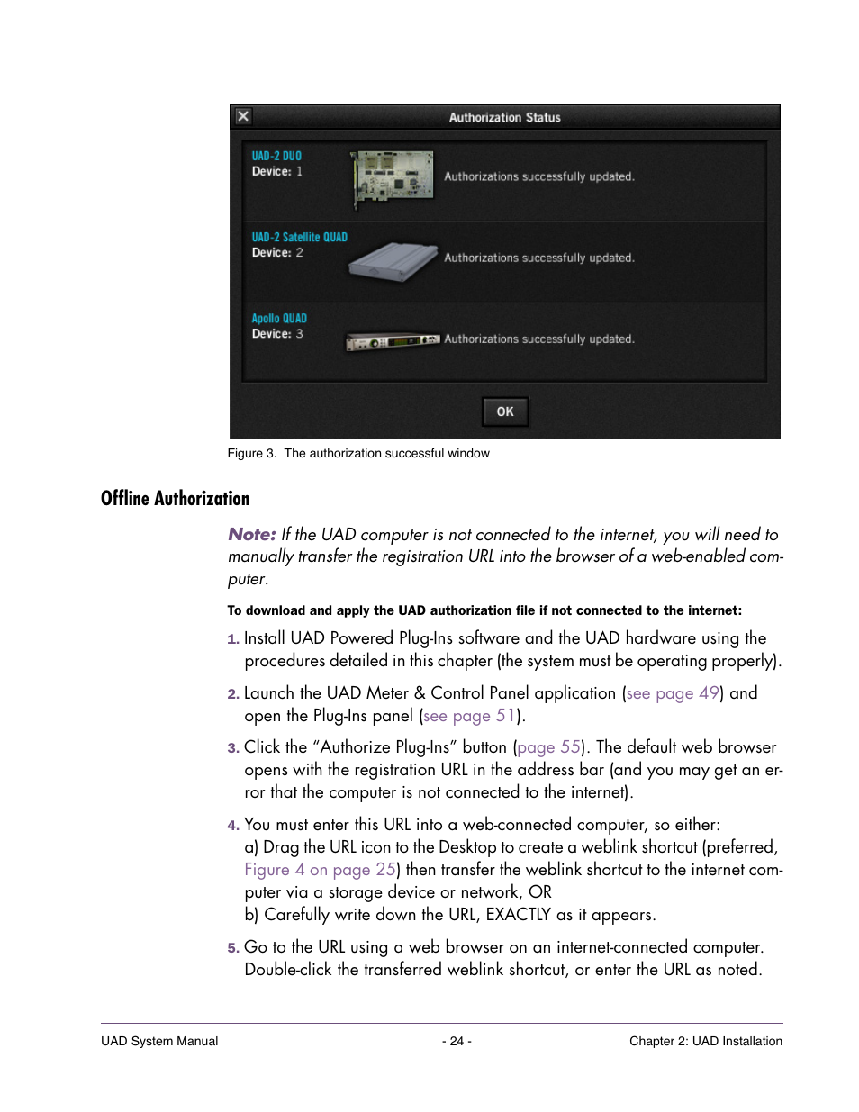 Offline authorization, Offline au, Fully” window appears | Figure 3 | Universal Audio UAD SYSTEM ver.6.3.2 User Manual | Page 24 / 129