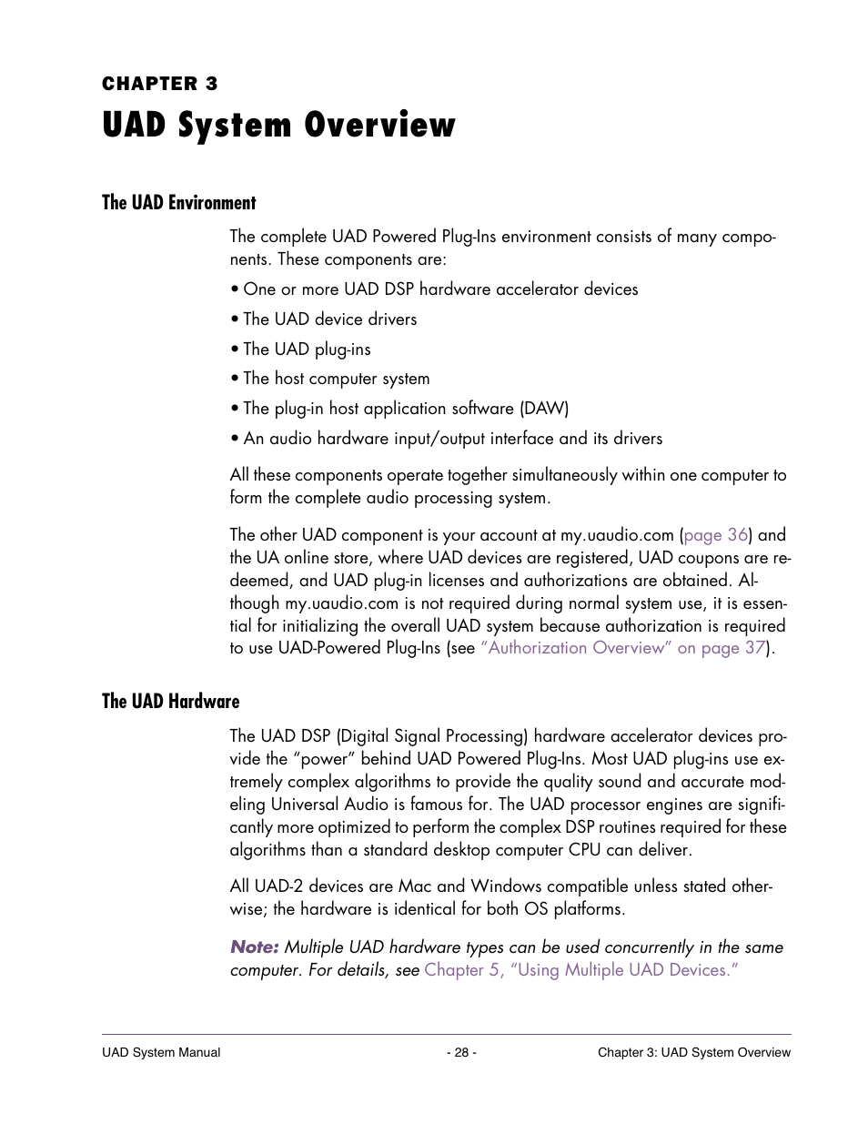 Uad system overview, The uad environment, The uad hardware | Chapter 3. uad system overview, Operates, see, Chapter 3, “uad system overview | Universal Audio UAD SYSTEM ver.6.3.2 User Manual | Page 28 / 129