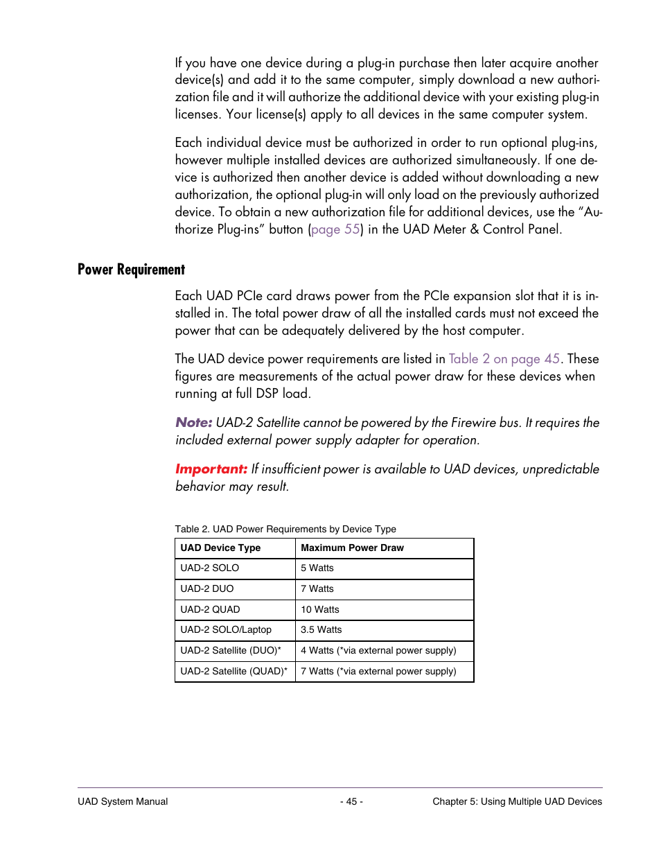 Power requirement | Universal Audio UAD SYSTEM ver.6.3.2 User Manual | Page 45 / 129