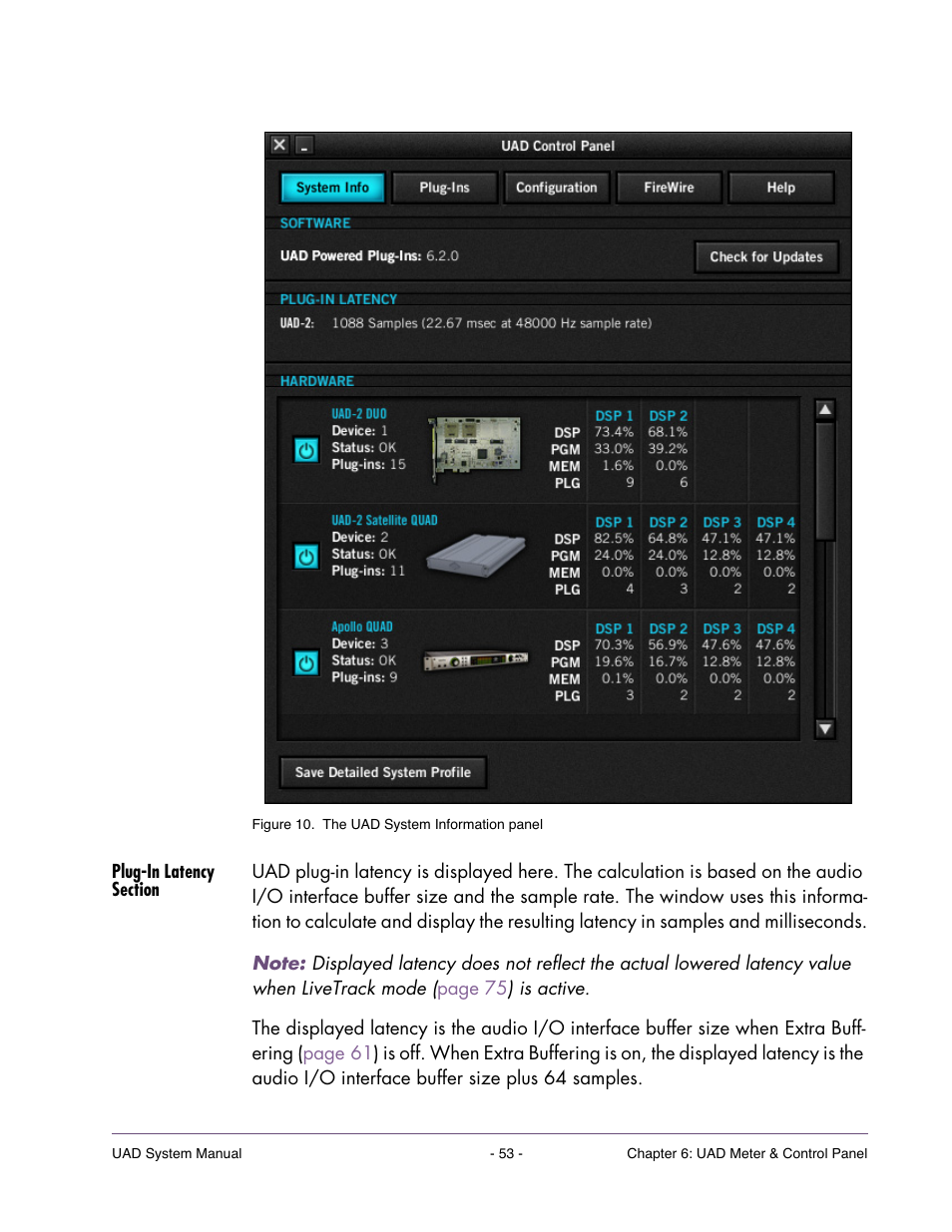 Plug-in latency section | Universal Audio UAD SYSTEM ver.6.3.2 User Manual | Page 53 / 129