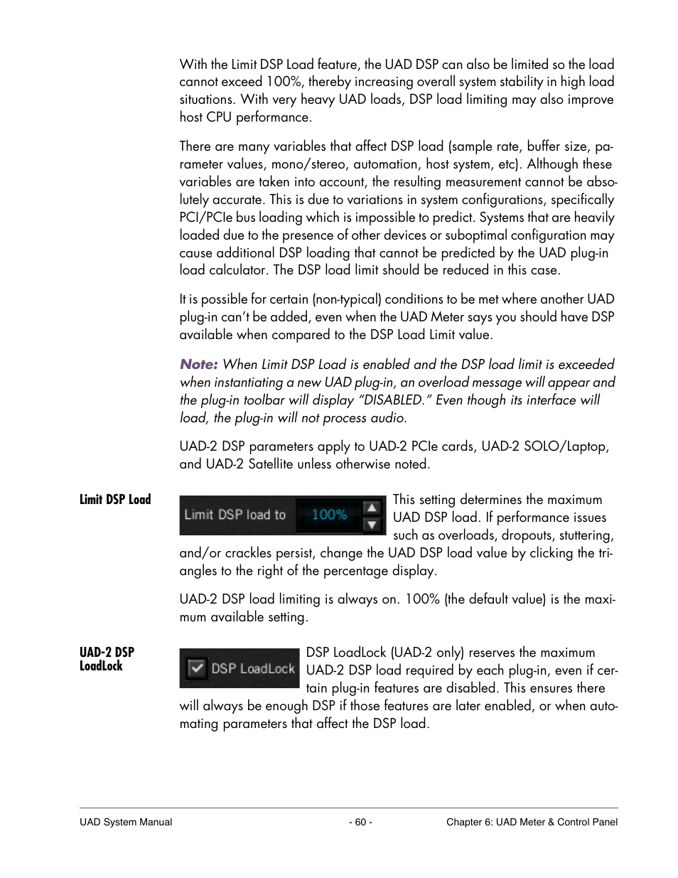 Limit dsp load, Uad-2 dsp loadlock | Universal Audio UAD SYSTEM ver.6.3.2 User Manual | Page 60 / 129