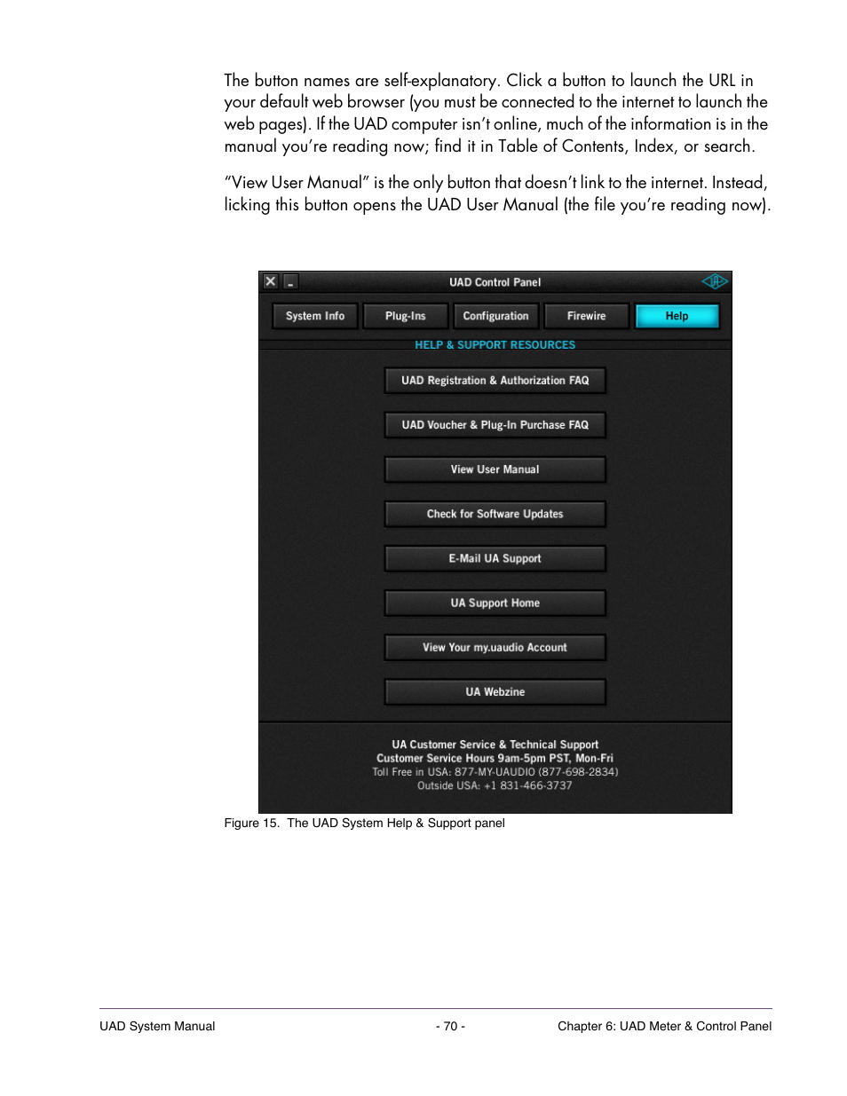 The help & support panel, Figure 15 | Universal Audio UAD SYSTEM ver.6.3.2 User Manual | Page 70 / 129