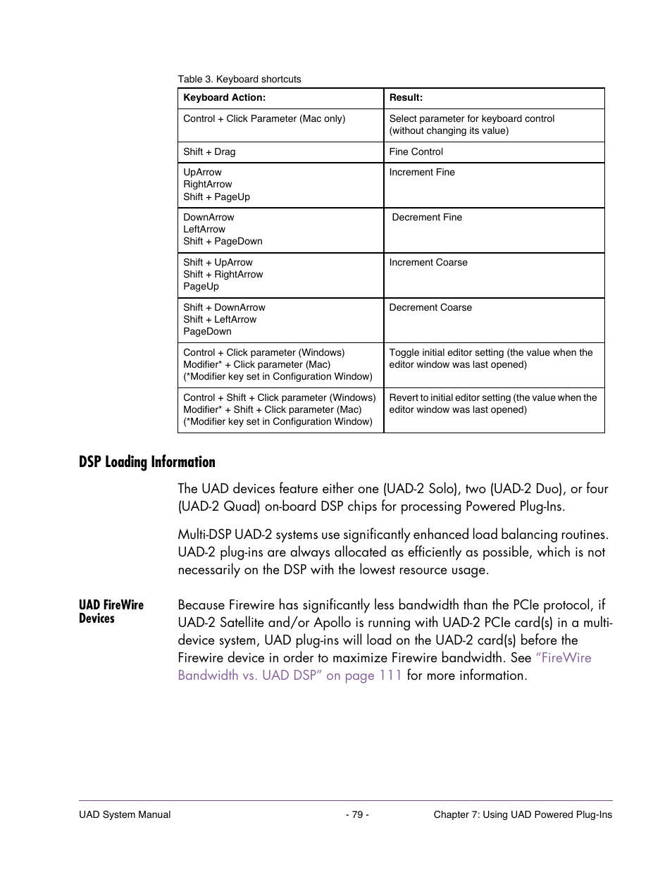 Dsp loading information, Uad firewire devices | Universal Audio UAD SYSTEM ver.6.3.2 User Manual | Page 79 / 129