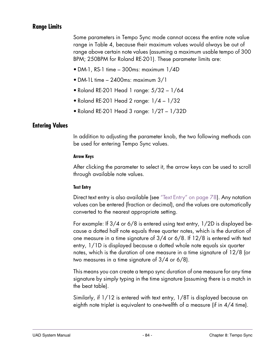 Range limits, Entering values | Universal Audio UAD SYSTEM ver.6.3.2 User Manual | Page 84 / 129