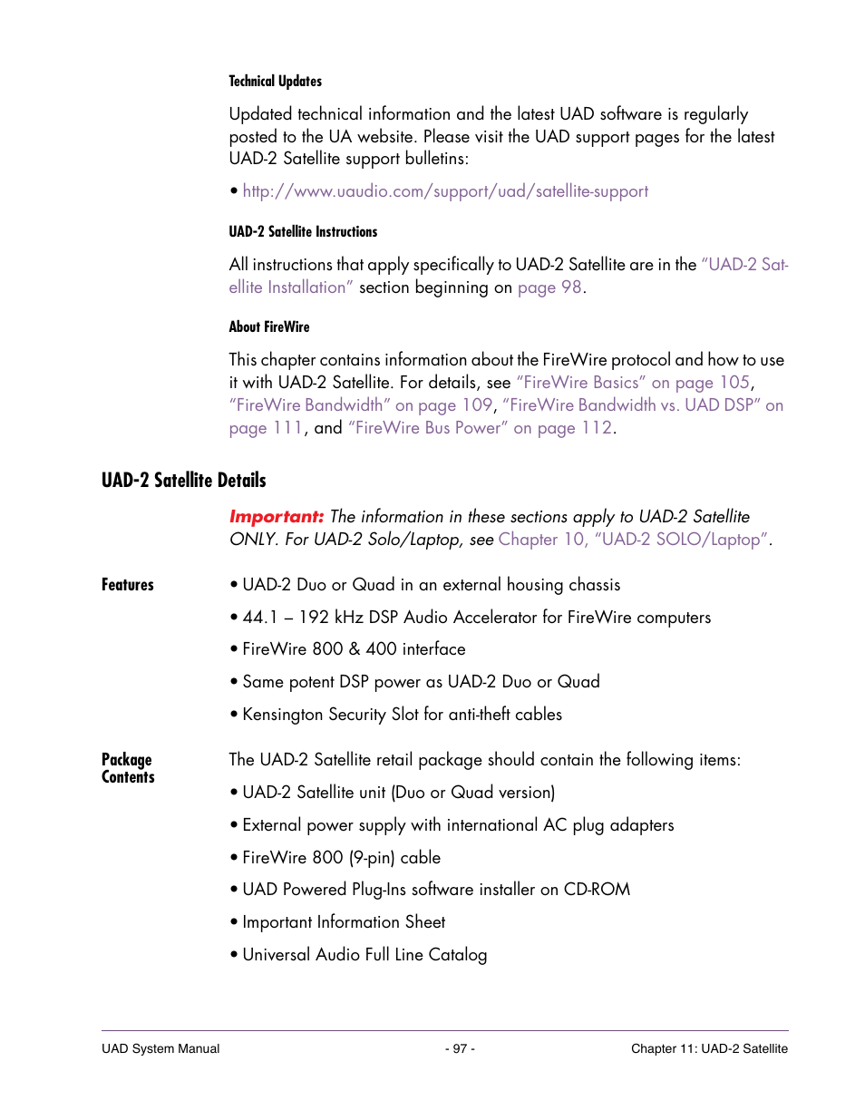 Uad-2 satellite details, Features, Package contents | Universal Audio UAD SYSTEM ver.6.3.2 User Manual | Page 97 / 129