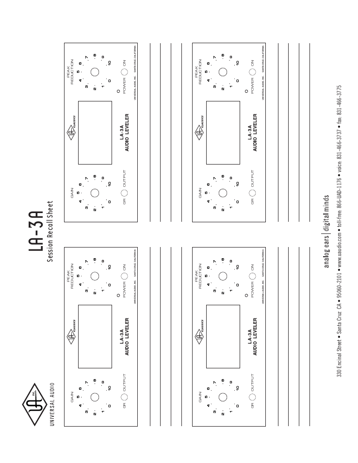 La -3 a, Se ss io n re ca ll sh ee t | Universal Audio LA-3A User Manual | Page 22 / 22