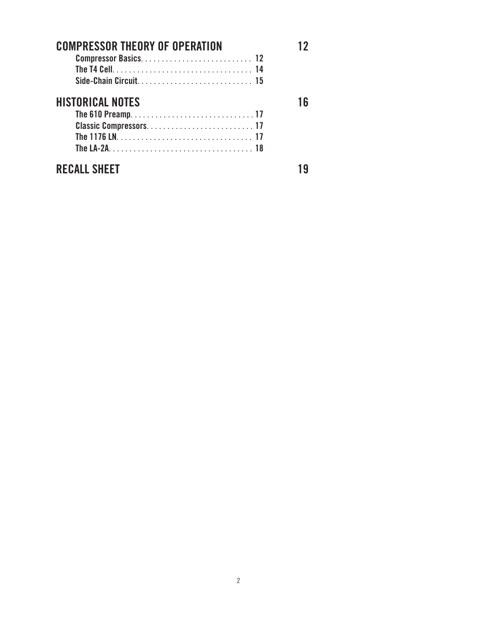Compressor theory of operation 12, Recall sheet 19 | Universal Audio LA-3A User Manual | Page 5 / 22
